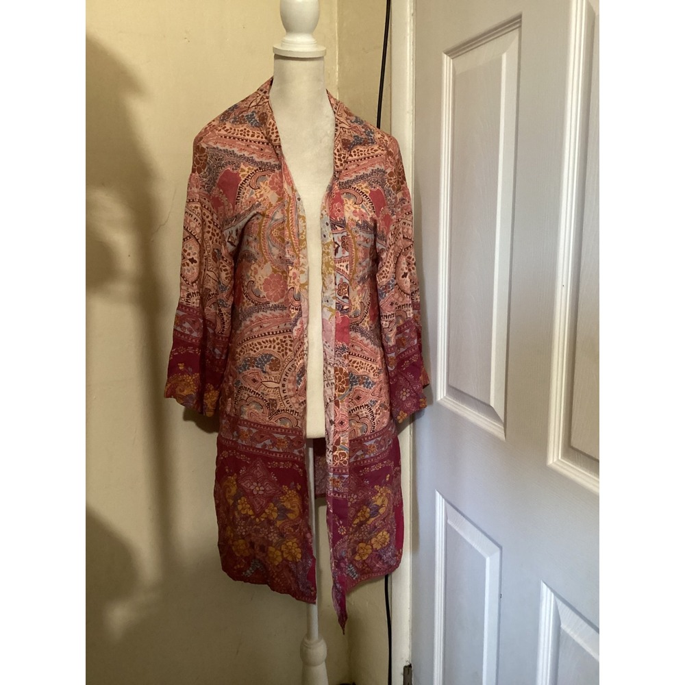 Soft Surroundings Pink Paisley Modal Kimono Cardigan Duster 2EJ85 Womens Medium